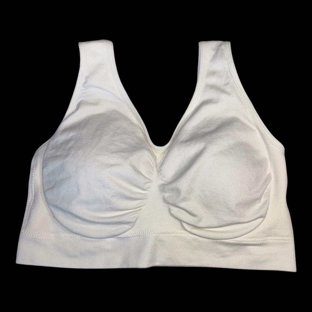 White Seamless Wireless Lounge Bra Ruched V-Neck 1X RN 127547